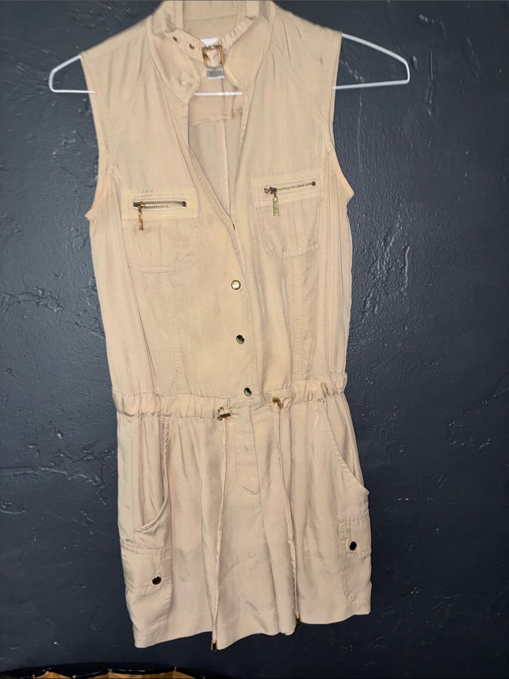 Cache Sleeveless Beige Utility Drawstring Dress